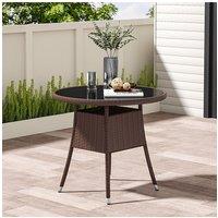 Living and Home 4 Seater Dining Table Garden Wicker Tempered Glass Table with Parasol Hole in Brown