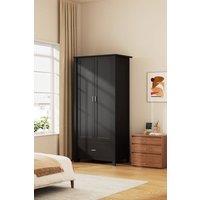 Living and Home Modern Double-Door Wardrobe with Drawer & Hanging Rail in Black