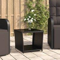 Berkfield Home Tea Table with Glass Top Black Poly Rattan&Tempered Glass
