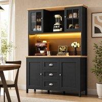 STILVORA Storage Cabinet with LED, 4 Doors & 3 Drawers, Black
