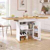 STILVORA Extendable Dining Table with Storage & Snack Racks in White
