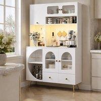 STILVORA Tall Kitchen Cabinet with LED Lights & USB Ports in White