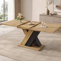 STILVORA Extendable Dining Table with Storage & X-Shaped Legs in Natural