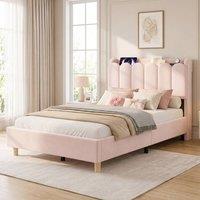 STILVORA 3ft Single Bed Frame with Storage Headboard & USB in Pink