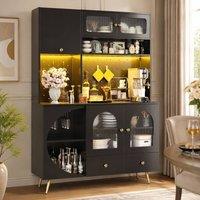 STILVORA Tall Kitchen Cabinet with LED Lights & USB Ports in Black