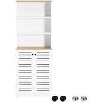 SoBuy Tall Bathroom Cabinet - Adjustable Shelves & Slatted Doors - Modern in White