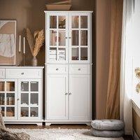 SoBuy Tall White Sideboard - Glass & Solid Doors - Modern