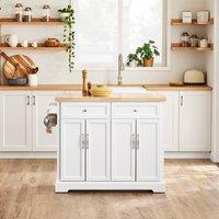 SoBuy Mobile Drop-Leaf Kitchen Island Space-Saving Breakfast Bar - 2 Drawers in Natural White