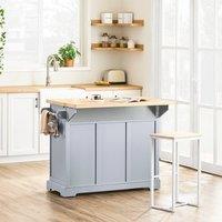SoBuy Mobile Drop-Leaf Kitchen Island Space-Saving Breakfast Bar - 2 Drawers in Light Grey