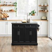 SoBuy Mobile Drop-Leaf Kitchen Island Space-Saving Breakfast Bar - 2 Drawers in Black