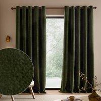 Yard Heath Washed Velvet Fully Lined Eyelet Curtain Pair in Olive | Size: 229 cm width x 137 cm drop