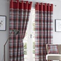 Portfolio Home Orleans Tartan Check Striped Fully Lined Eyelet Curtains 2 Panel Pair in Red | Size: 168 cm width x 183 cm drop