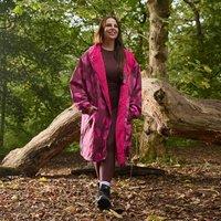 OHS Leopard Print Water Resistant Coat Sherpa Lined Drying Changing Robe in Burgundy | Size: S/M