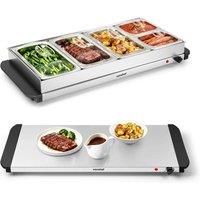 VonShef 9.6L Table Top Electric Buffet Server 5 Tray Food Warmer in Metallic Silver