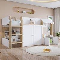 Matteo White Wooden High Sleeper Bed with Storage & Ladder - UK 3ft Single