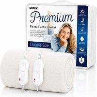 MYLEK Electric Blanket Double Bed Size Fleece Heated Fitted Mattress Cover in White