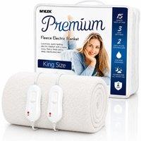 MYLEK Electric Blanket King Bed Size Fleece Heated Fitted Mattress Cover in White