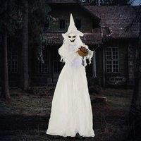 OUTSUNNY 74 Witch Halloween Decoration with Light Up Eyes & Body White