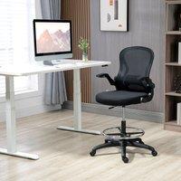 VINSETTO Tall Office Chair Draughtsman Chair & Lumbar Support Wheels in Black