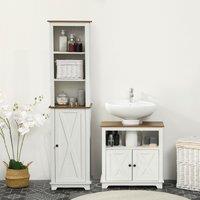 Kleankin 2 Piece Bathroom Furniture Set with Shelves, Ash Wood Effect in White