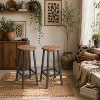 Wyld Haus Rema Set of 2 Rustic Brown Industrial Round Bar Stools 65cm