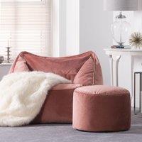 icon Natalia Velvet Armchair & Milano Round Footstool Bean Bag Pouffe in Light Pink