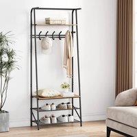 London Boutique 4-in-1 Hall Tree w/Shoe Storage Bench &5 Hooks Hallway Coat Rack Stand in Brown