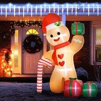 OUTSUNNY 8FT Christmas Blow Up Gingerbread Man with Candy Cane for Party in Orange