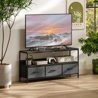 HOMCOM TV Cabinet, TV Console Unit with 3 Foldable Linen Drawers Black