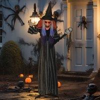 OUTSUNNY Voice Activated Halloween Animatronics Standing Witch & Skull Staff in Purple