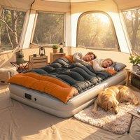 OUTSUNNY Double Sleeping Bag with 2 Pillows, Sleeping Bag in Orange