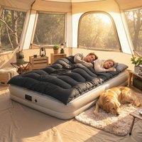 OUTSUNNY Double Sleeping Bag with 2 Pillows, Sleeping Bag in Black