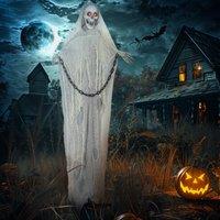 OUTSUNNY 183 cm Life Size Scary Halloween Decorations, Battery Operated in Grey