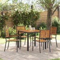 Berkfield Home 5 Piece Garden Dining Set Black Poly Rattan Acacia