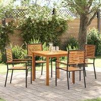 Berkfield Home 5 Piece Garden Dining Set Black Poly Rattan Acacia