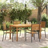 Berkfield Home 5 Piece Garden Dining Set Black Poly Rattan Acacia