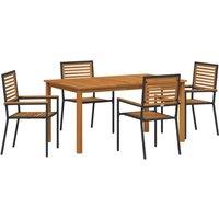 Berkfield Home 5 Piece Garden Dining Set Black Poly Rattan Acacia
