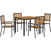 Berkfield Home 5 Piece Garden Dining Set Black Poly Rattan Acacia