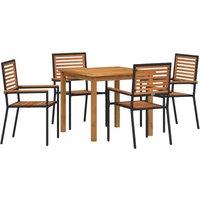Berkfield Home 5 Piece Garden Dining Set Black Poly Rattan Acacia