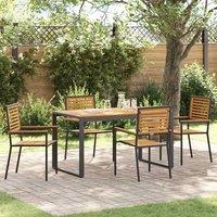 Berkfield Home 5 Piece Garden Dining Set Black Poly Rattan Acacia