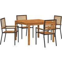 Berkfield Home 5 Piece Garden Dining Set Black Poly Rattan Acacia in Tan