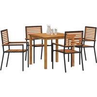 Berkfield Home Modern 5 Piece Garden Dining Set Black Poly Rattan Acacia