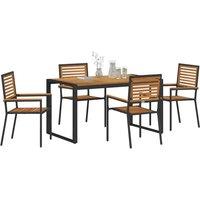 Berkfield Home Modern 5 Piece Garden Dining Set Black Poly Rattan Acacia