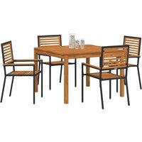Berkfield Home Spacious 5 Piece Garden Dining Set Black Poly Rattan Acacia in Tan