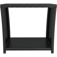 Berkfield Home Tea Table with Glass Top Black Poly Rattan&Tempered Glass