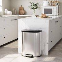 London Boutique 50L Stainless Steel Step Trash Can Kitchen Pedal Bin w/ Soft-Close Lid in Silver