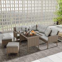Direct Wicker 6-7 Seater Outdoor Furniture Corner Sofa Set with Table Stools in Khaki | Size: 6 Person