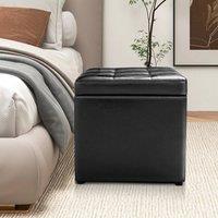 KORVIXA Upholstered Stool 40x40x40cm Storage Stool With Lid Wooden Seat Box in Black | Size: 100 cm