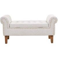 KORVIXA Upholstered Bed End Bench Ottoman Storage Benches Foot Stool in Beige | Size: 100 cm x 100 cm