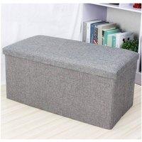 KORVIXA Foldable Storage Box Ottoman Cushioned Stool in Grey | Size: 100 cm x 100 cm